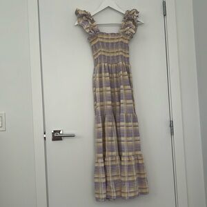 Oak and fort purple and yellow layer midi dress